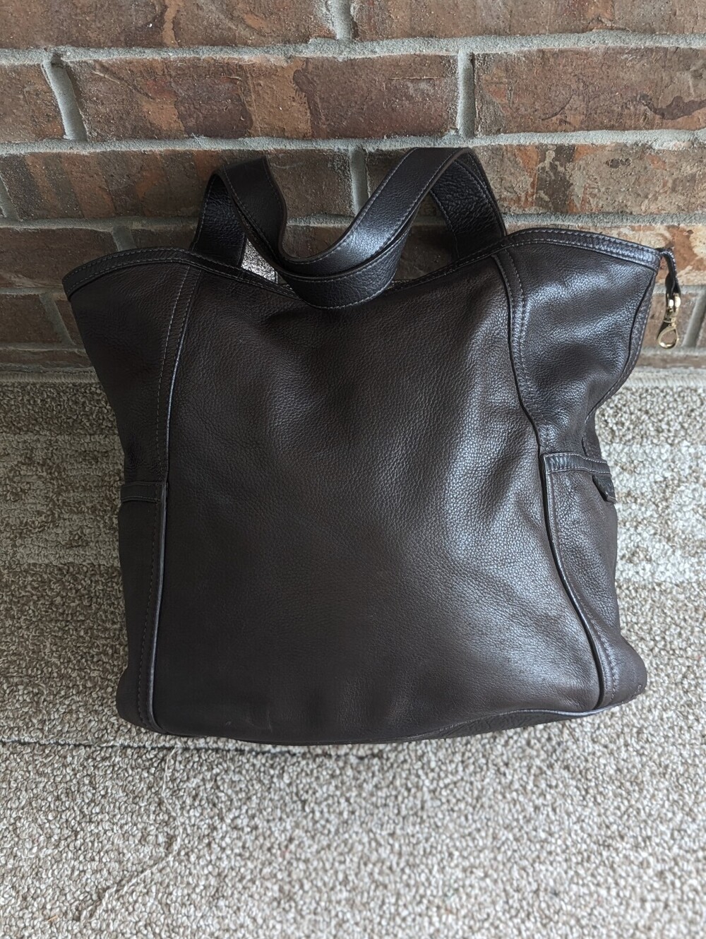Cole Haan Reversible Tote Shoulder Bag Dark Chocolate Brown Pebbled Leather